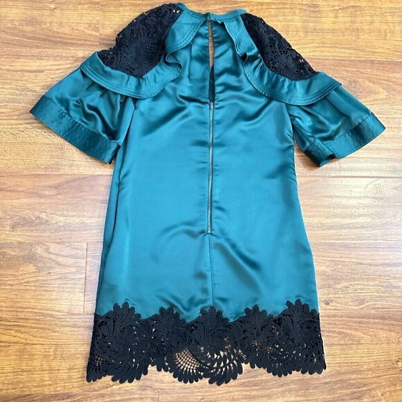 Self-portrait satin shift dress with lace trim - Picture 8 of 8